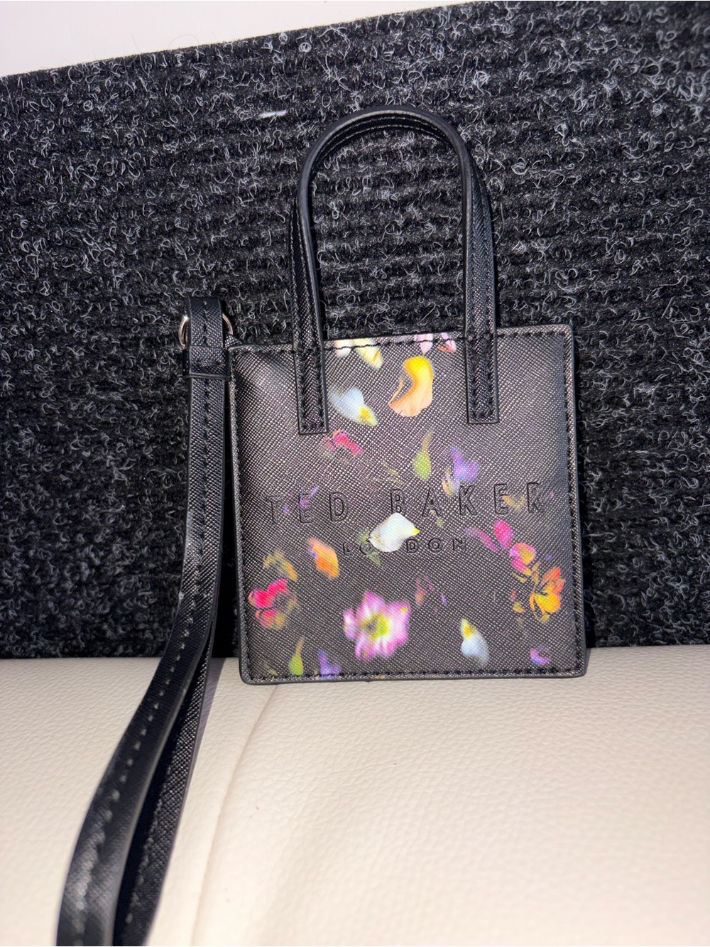Ted Baker Black Mini CARD HOLDER with Multicolor Floral Accents